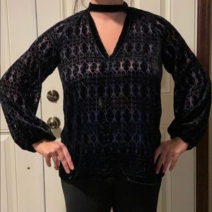 Navy & black, velour & sheer top size M